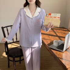 批发睡衣春秋女新款6535棉长袖长裤女士甜美春秋季家居服套装