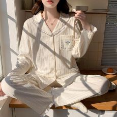 批发6535棉睡衣女春秋款开衫长袖长裤套装女2026新款卡通家居服秋冬季