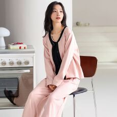 带胸垫春秋新款纯棉女长袖长裤背心三件套睡衣休闲女家居服