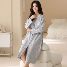 批发100%纯棉带胸垫月子睡裙孕妇产前产后哺乳喂奶月子服睡衣