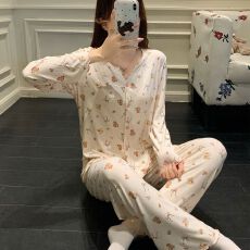 批发新款<b class='q'>莫代尔</b>睡衣少女士长袖长裤<b class='q'>开衫</b>春秋季甜美家居服套装