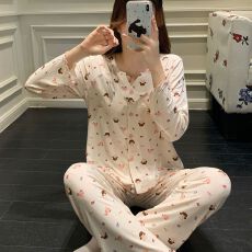 批发新款<b class='q'>莫代尔</b>睡衣少女士长袖长裤<b class='q'>开衫</b>春秋季甜美家居服套装