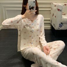 批发新款<b class='q'>莫代尔</b>睡衣少女士长袖长裤<b class='q'>开衫</b>春秋季甜美家居服套装