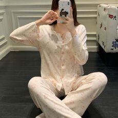 批发新款<b class='q'>莫代尔</b>睡衣少女士长袖长裤<b class='q'>开衫</b>春秋季甜美家居服套装