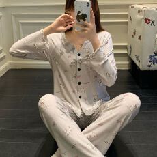 批发新款<b class='q'>莫代尔</b>睡衣少女士长袖长裤<b class='q'>开衫</b>春秋季甜美家居服套装