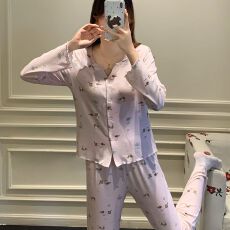 批发新款<b class='q'>莫代尔</b>睡衣少女士长袖长裤<b class='q'>开衫</b>春秋季甜美家居服套装