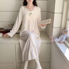 批发春季新款<b class='q'>睡裙</b>女带胸垫梭织提花云朵棉<b class='q'>公主</b>风家居服长裙