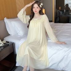 批发春季<b class='q'>公主</b>风仿棉里布蕾丝甜美网纱带胸垫中长款<b class='q'>睡裙</b>