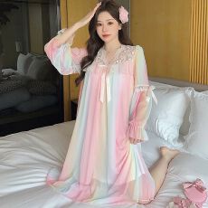 批发春季<b class='q'>公主</b>风仿棉里布蕾丝甜美网纱带胸垫中长款<b class='q'>睡裙</b>