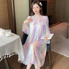 批发可拆卸胸垫气质网纱睡衣女<b class='q'>公主</b>风长袖<b class='q'>睡裙</b> 群