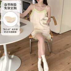 批发2026年新款睡衣女云朵棉夏季薄款吊带<b class='q'>可爱</b>套装网红家居服（带胸垫