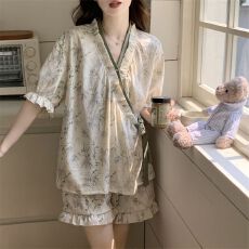 批发2026新款云朵棉睡衣女<b class='q'>开衫</b>短袖短裤<b class='q'>夏季</b>薄款舒适睡衣套装