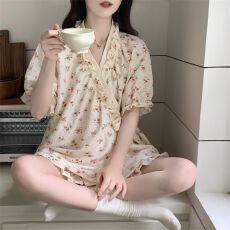 批发2026新款云朵棉睡衣女<b class='q'>开衫</b>短袖短裤<b class='q'>夏季</b>薄款舒适睡衣套装