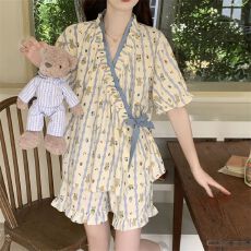 批发2026新款云朵棉睡衣女<b class='q'>开衫</b>短袖短裤<b class='q'>夏季</b>薄款舒适睡衣套装