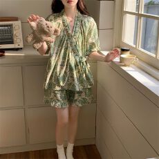 批发2026新款云朵棉睡衣女<b class='q'>开衫</b>短袖短裤<b class='q'>夏季</b>薄款舒适睡衣套装