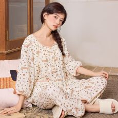 批发2026<b class='q'>夏季</b>云朵棉带胸垫套装女甜美可爱少女七分袖长裤可外穿居家服