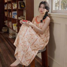 批发云朵棉吊带睡裙女士2026年夏季带胸垫新款中长款甜美风家居服套装