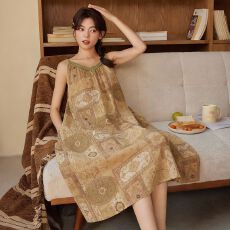 批发云朵棉吊带睡裙女士2026年夏季带胸垫新款中长款甜美风家居服套装