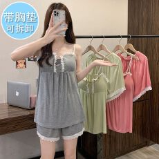 批发带胸垫睡衣女夏季莫代尔吊带套装韩版性感甜美可爱公主风家居服