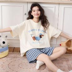 批发夏季新款<b class='q'>睡衣</b>女拉架仿<b class='q'>棉</b>圆领套头短袖短裤可爱家居服套装