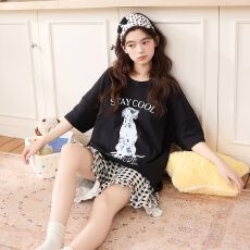 批发【板板】夏季新款<b class='q'>睡衣</b>女拉架仿<b class='q'>棉</b>圆领套头短袖短裤可爱家居服套装