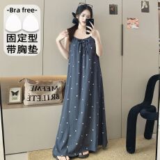 批发云朵棉印花睡衣女夏季公主风带胸垫吊带中长宽松睡裙家居服