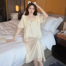 批发睡衣女夏新款6535棉提花短袖睡裙宽松<b class='q'>大码</b>220斤可穿家居服