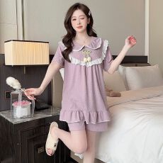 6535提花睡衣女夏季甜美公主风短袖加肥大码220斤家居服