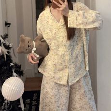 批发春季新款睡衣女100%<b class='q'>婴儿</b>棉舒适柔软甜美休闲家居服