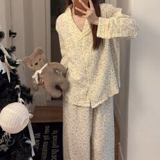 批发春季新款睡衣女100%<b class='q'>婴儿</b>棉舒适柔软甜美休闲家居服