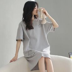 批发睡裙女夏季纯棉华夫格2026年新款短袖中长款宽松可外穿<b class='q'>家居服</b>裙子