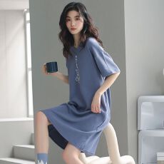 批发睡裙女夏季纯棉华夫格2026年新款短袖中长款宽松可外穿<b class='q'>家居服</b>裙子