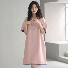 批发睡裙女夏季纯棉华夫格2026年新款短袖中长款宽松可外穿<b class='q'>家居服</b>裙子