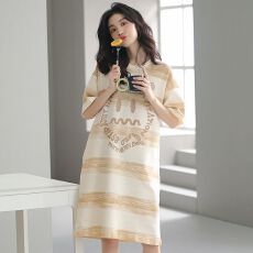 批发睡裙女夏季纯棉华夫格2026年新款短袖中长款宽松可外穿<b class='q'>家居服</b>裙子