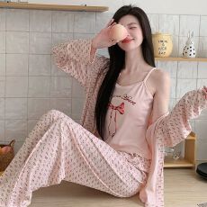 批发春季新款<b class='q'>莫代尔</b>睡衣女性感<b class='q'>吊带</b>三件套带胸垫甜美家居服套装