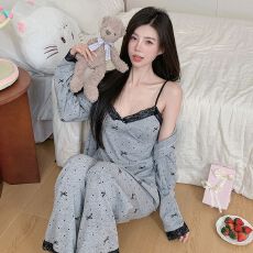 批发春季新款<b class='q'>莫代尔</b>睡衣女性感<b class='q'>吊带</b>三件套带胸垫甜美家居服套装