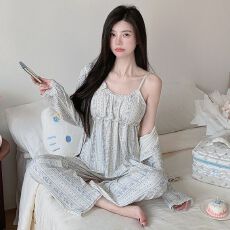 批发春季新款<b class='q'>莫代尔</b>睡衣女性感<b class='q'>吊带</b>三件套带胸垫甜美家居服套装