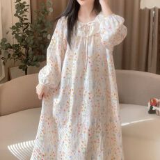批发新款小清新花边睡裙睡衣女春<b class='q'>秋</b>睡裙中长款女士 云朵棉睡裙