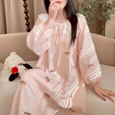 批发新款小清新花边睡裙睡衣女春<b class='q'>秋</b>睡裙中长款女士 云朵棉睡裙