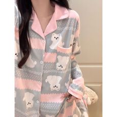 批发260克德绒<b class='q'>睡衣</b>女冬季新款宽松大码<b class='q'>卡通</b>家居服套装开衫可外穿德绒