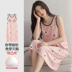 批发【带胸垫】春<b class='q'>秋</b>新款纯棉女背心睡裙印花休闲女家居服