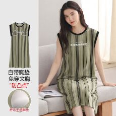 批发【带胸垫】春<b class='q'>秋</b>新款纯棉女坎肩睡裙印花休闲女家居服