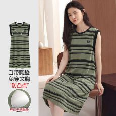 批发【带胸垫】春<b class='q'>秋</b>新款纯棉女坎肩睡裙印花休闲女家居服