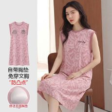 批发【带胸垫】春<b class='q'>秋</b>新款纯棉女坎肩睡裙印花休闲女家居服