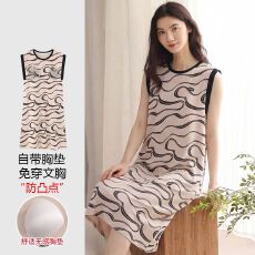 批发【带胸垫】春<b class='q'>秋</b>新款纯棉女坎肩睡裙印花休闲女家居服