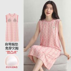 批发【带胸垫】春<b class='q'>秋</b>新款纯棉女坎肩睡裙印花休闲女家居服