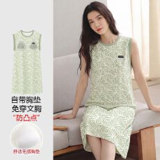 批发【带胸垫】春<b class='q'>秋</b>新款纯棉女坎肩睡裙印花休闲女家居服