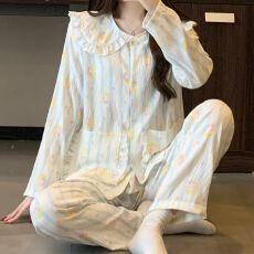 批发(实拍)ins风蓝条纹兔子舒适柔软云朵棉睡衣女家居服套装