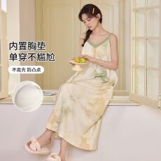 批发女款吊带睡裙套头带胸垫爽棉<b class='q'>纯棉</b>家居服休闲<b class='q'>睡衣</b>