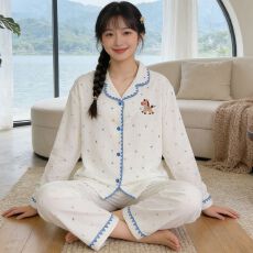 批发云朵棉贝壳ins风韩版<b class='q'>卡通</b>波点绣花小马亲肤家居服套装